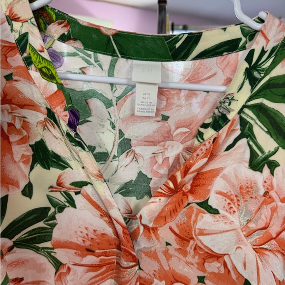 H&M Floral Print Midi Dress tropical look size XL spring - Picture 4 of 7
